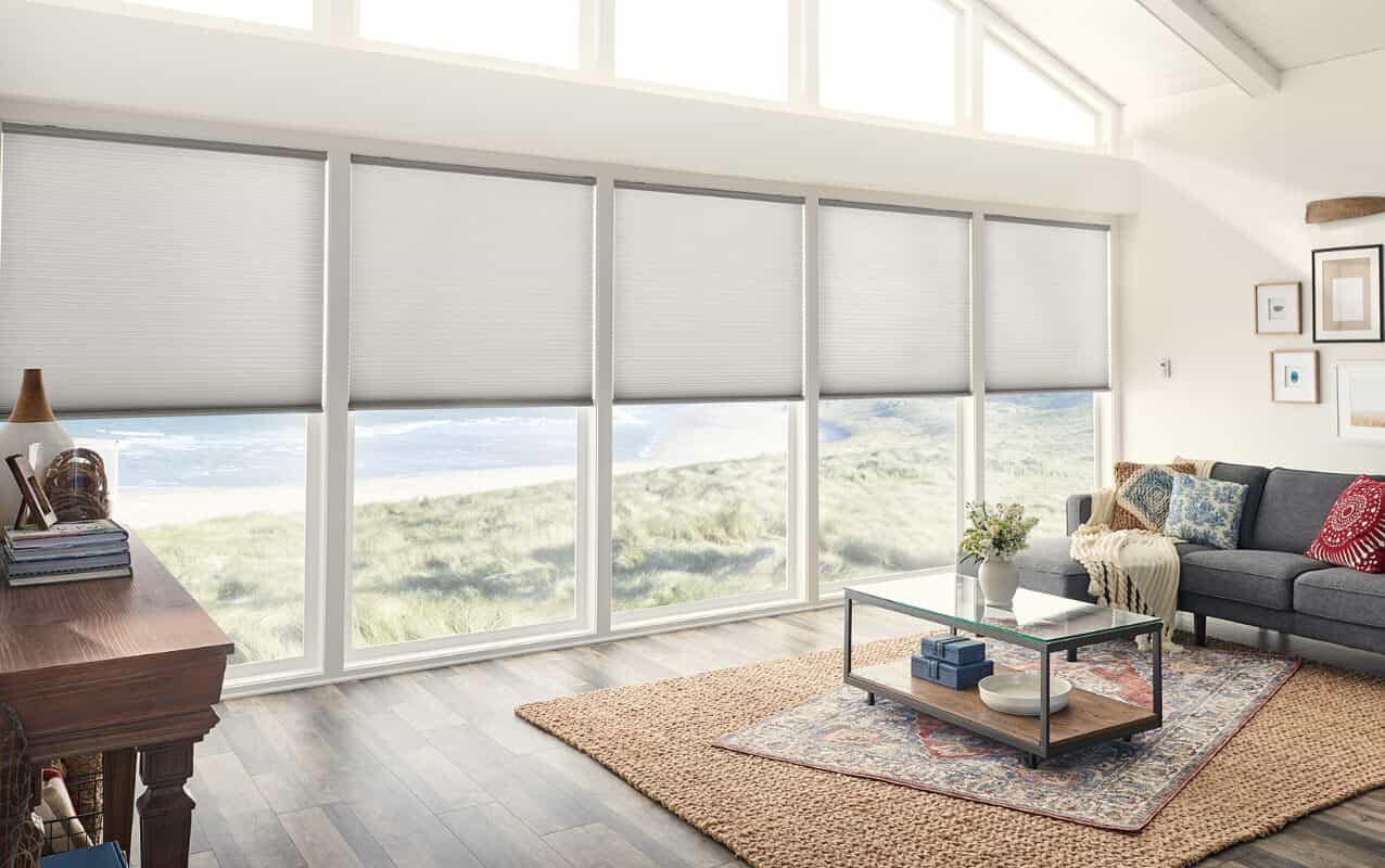 white cellular shades in living room