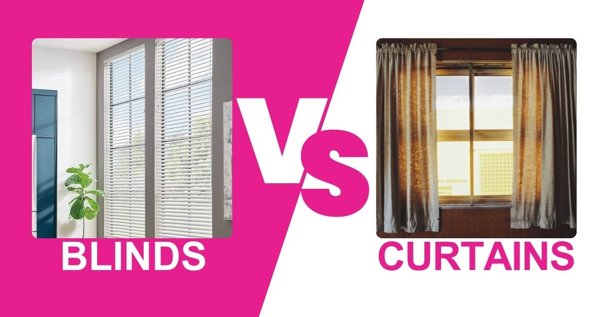 Visual comparison showing the differences between blinds and curtains for window treatments